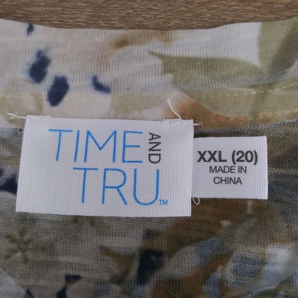 Time and Tru Shirt Womens Size XXL Blue Floral Beaded Long Sleeve Pullover Top - Picture 6 of 9